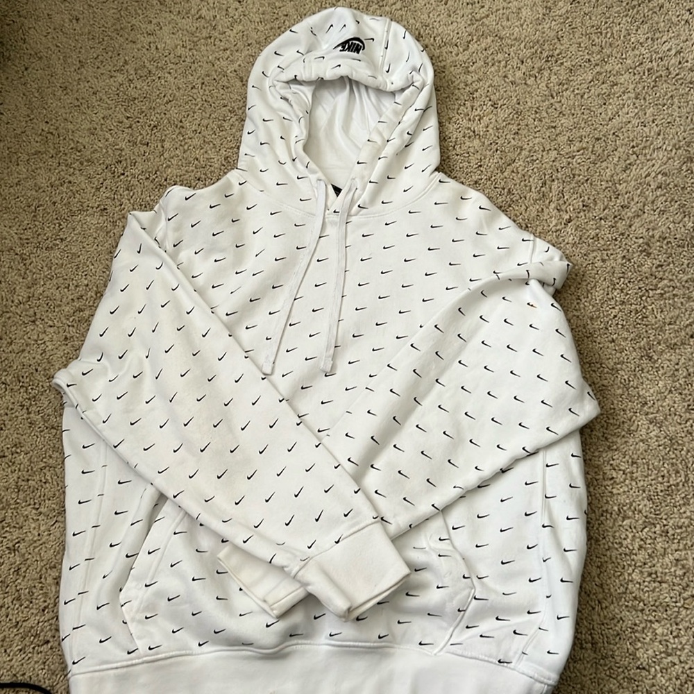 Nike White Hoodie with Black Mini Swooshes